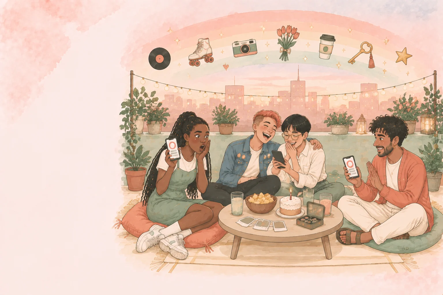 Friends celebrating together on a rooftop